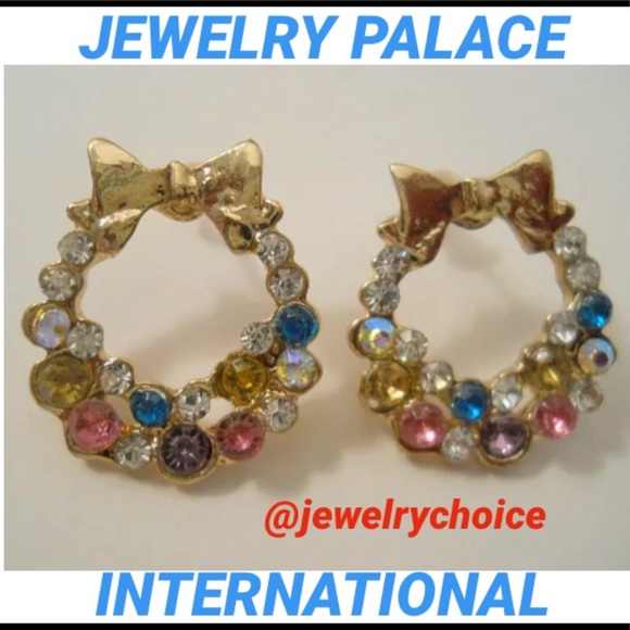 🆕Golden Multicolor Wreath Crystal Stud Earrings - Picture 5 of 8